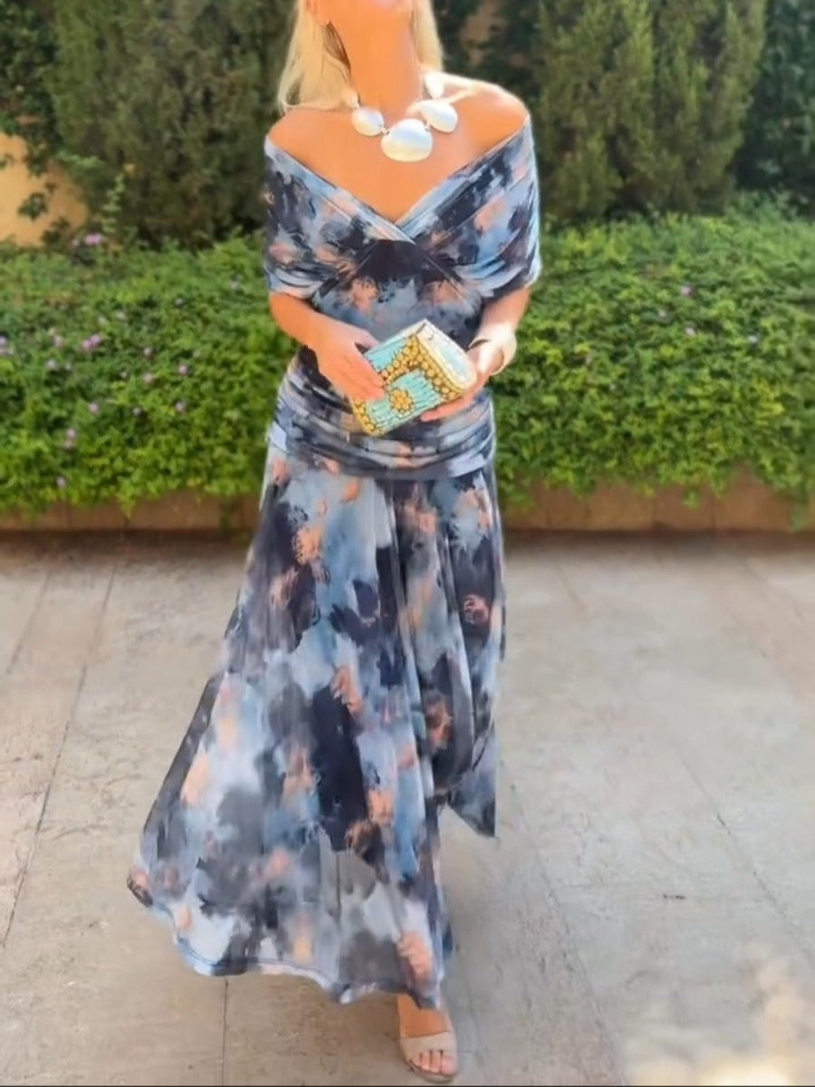 Elegant Floral Elastic Flowy Dress