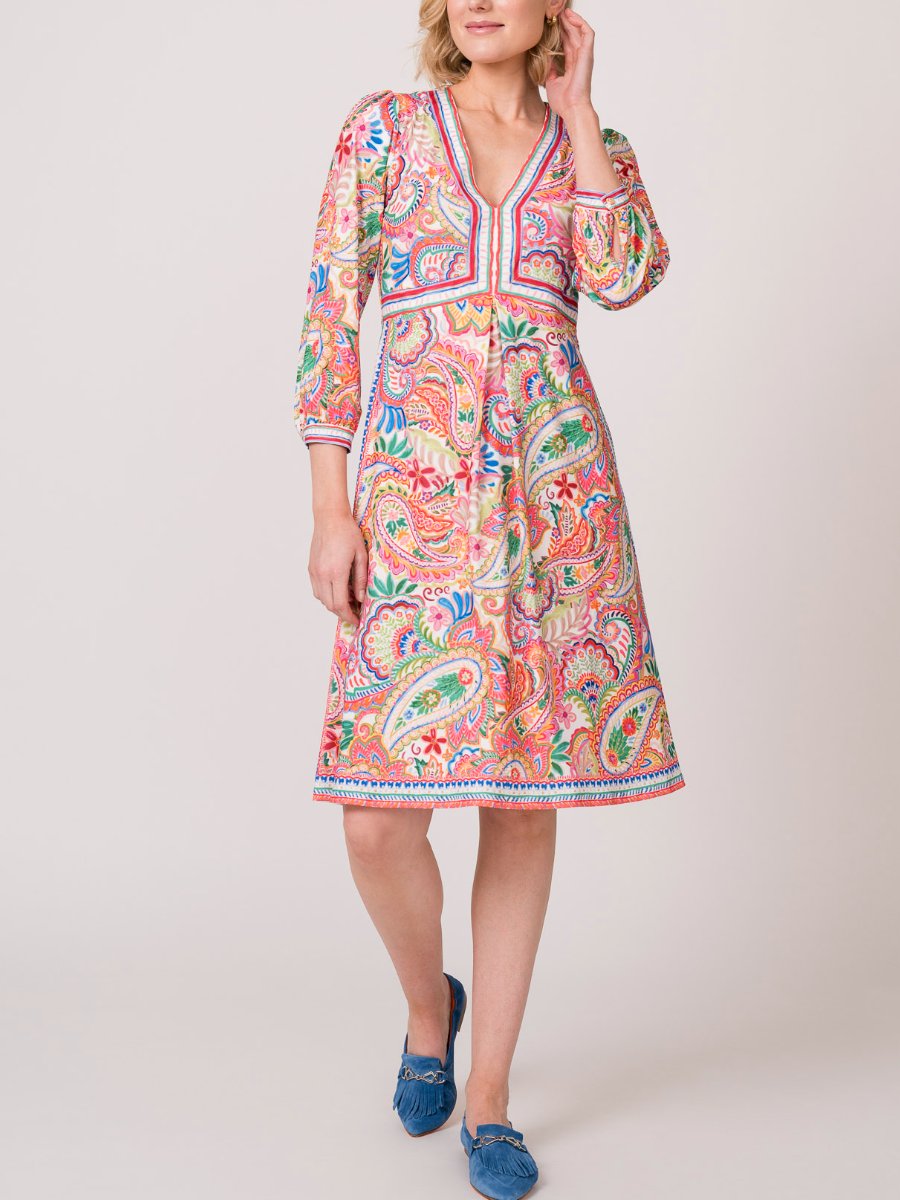 Print V Neck Midi Dress