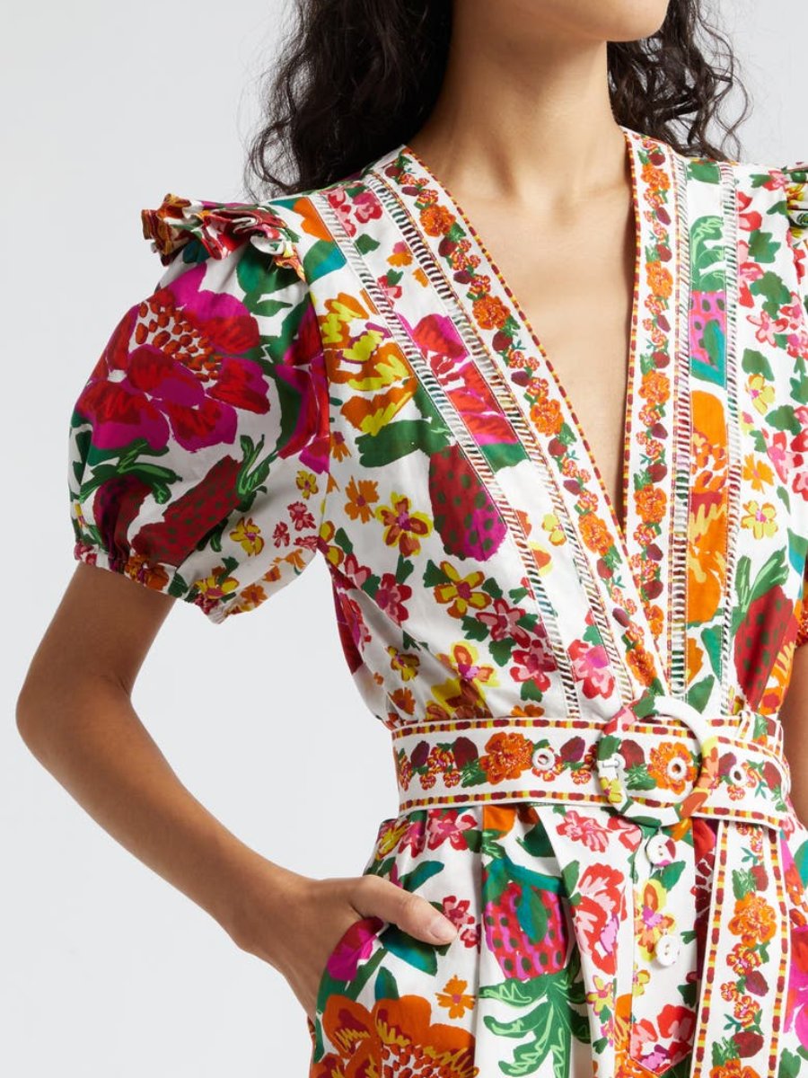 Flowerful Puff Sleeve Cotton Belted Romper