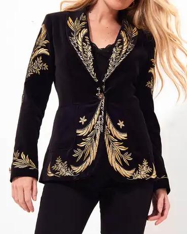 Embroidery Statement Velvet Blazer