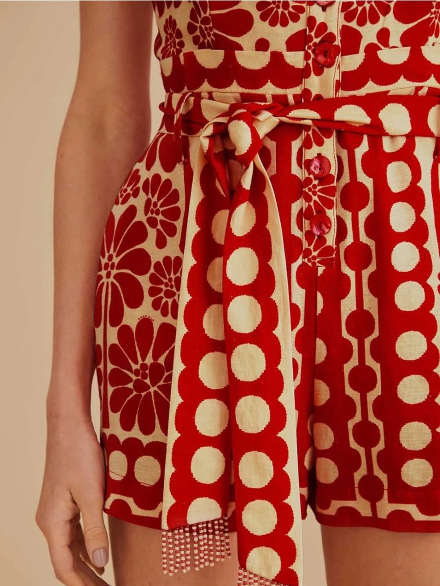 Red Palermo Sleeveless Romper