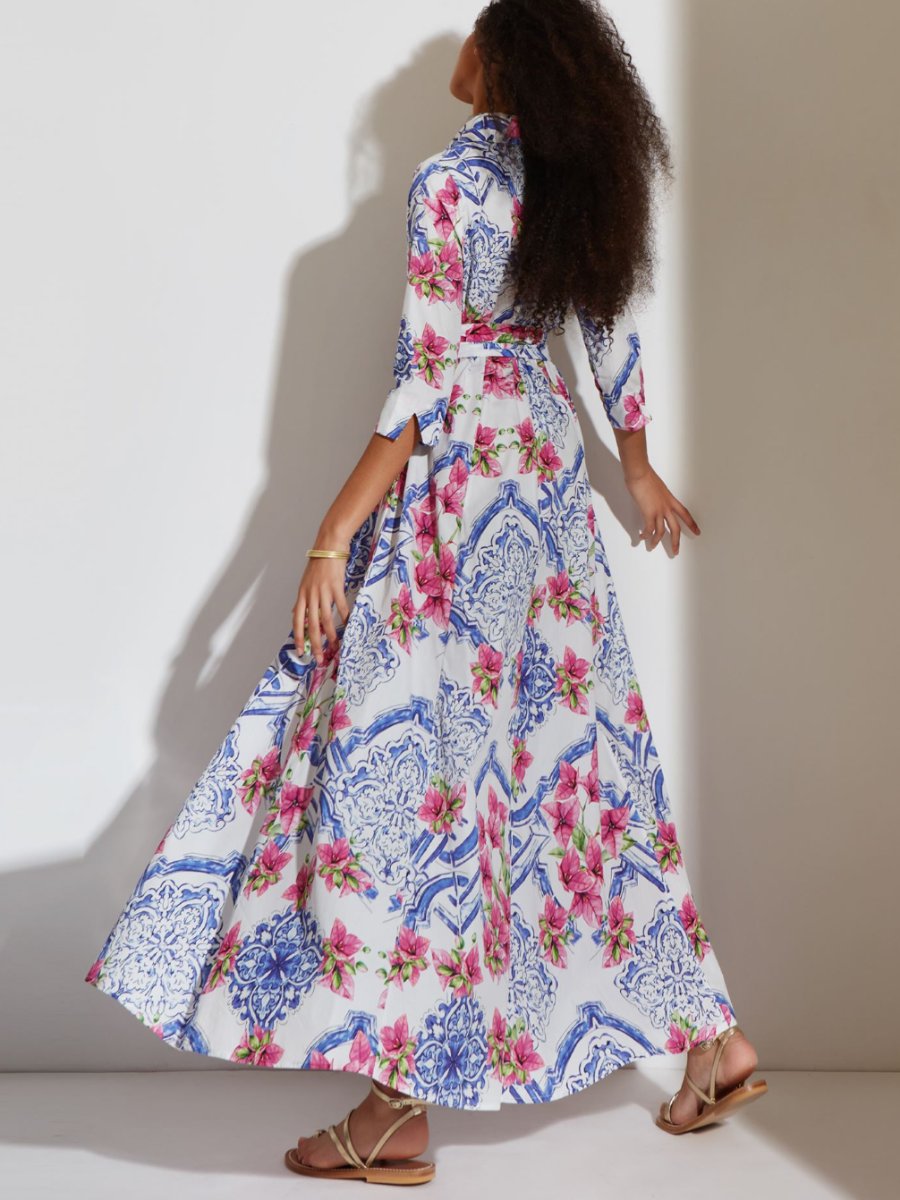 Floral Printed Cotton Shirt Dress