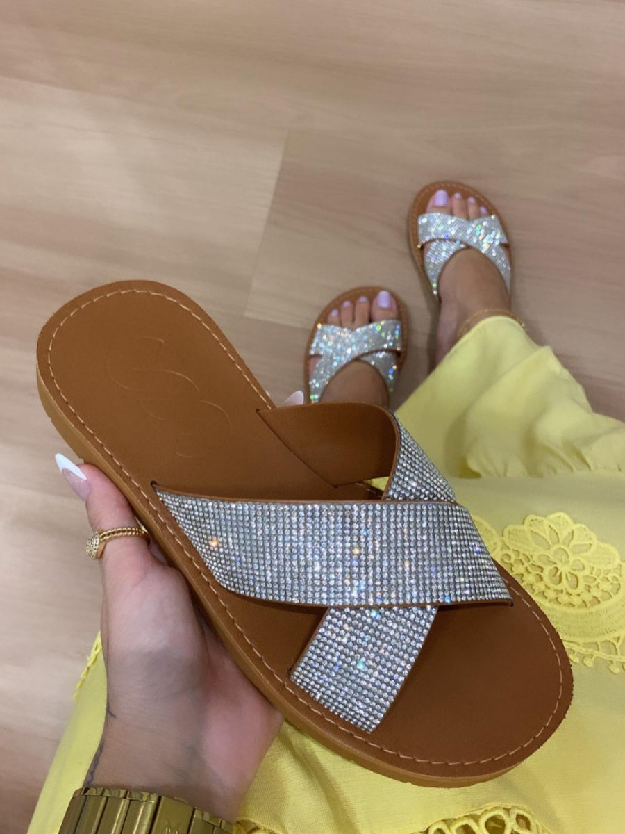 Embellished Cross Strap Sandals