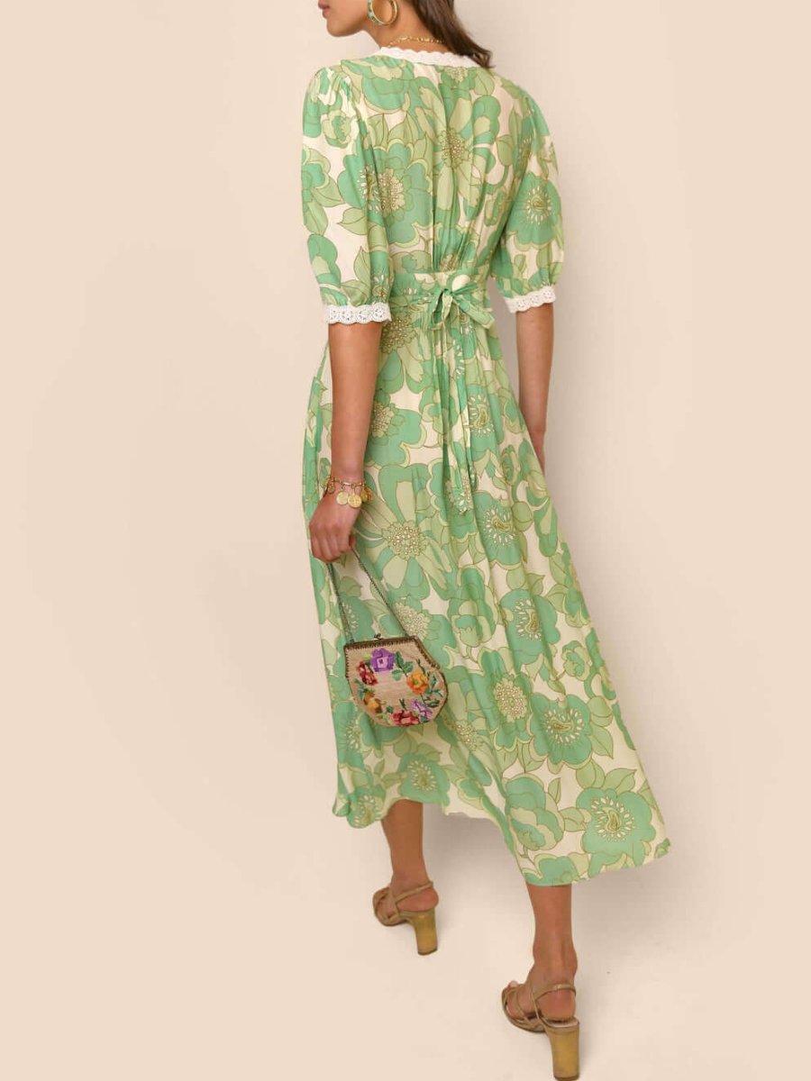 Green V-Neck Midi Dress