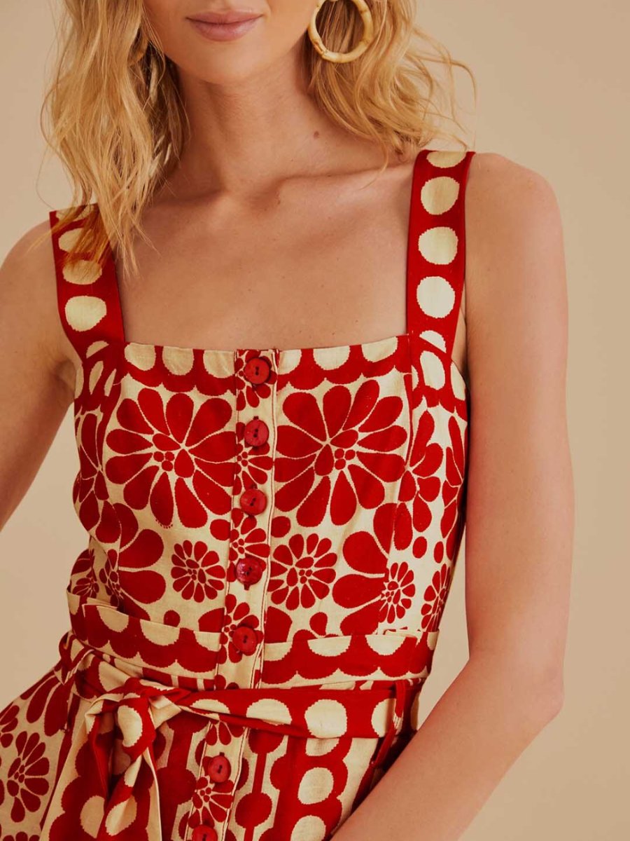 Red Palermo Sleeveless Romper