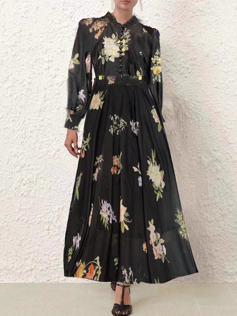 Floral Print Button Two-piece Set
