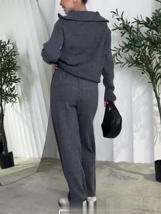 Casual Zipper Knitted Two-piece Suit