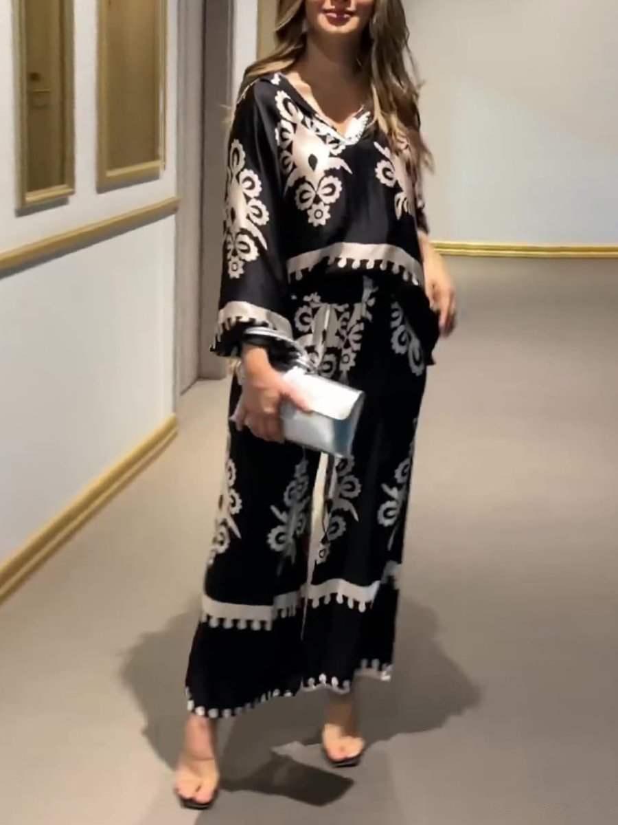 Printed Long Sleeve Top and Trousers Two Piece Set