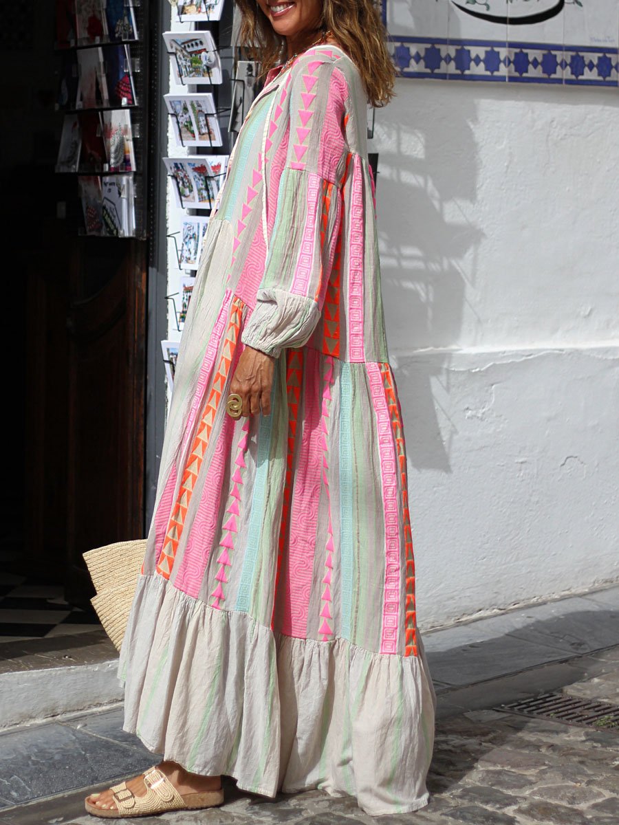 Printed Long Sleeve Loose Maxi Dress