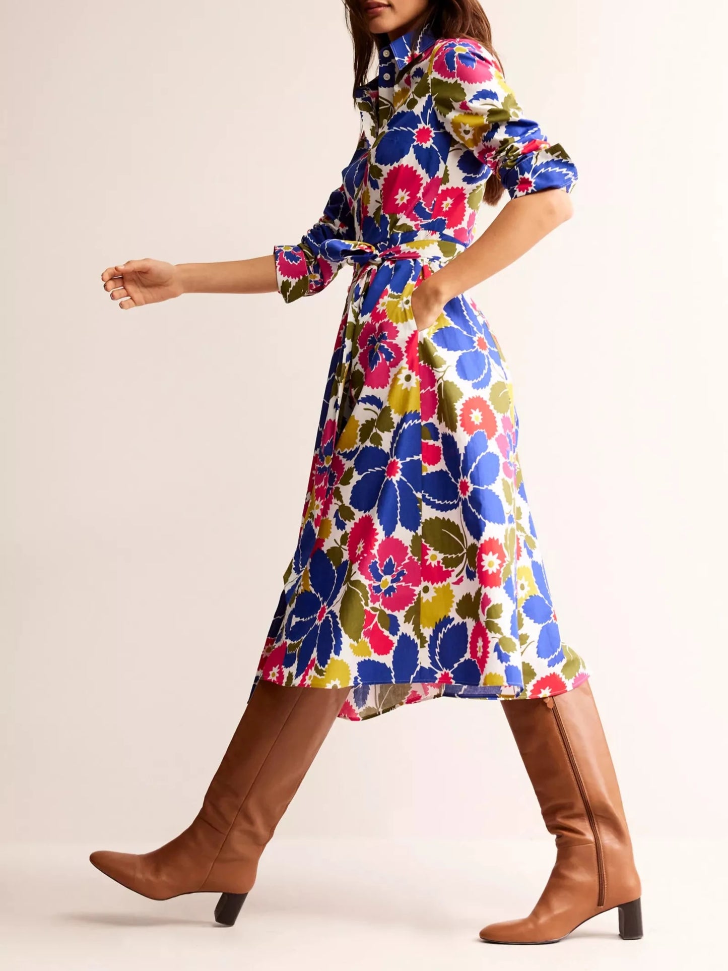 Multi Floral Midi Shirt Dress