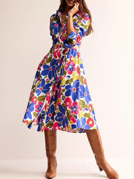 Multi Floral Midi Shirt Dress