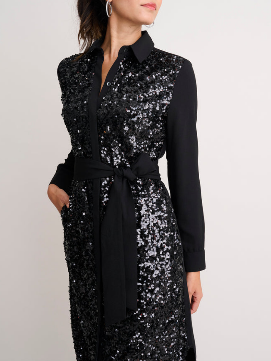 (⏰Hot Sale Promotion $10 OFF) Black Sequin Long Sleeve Dress