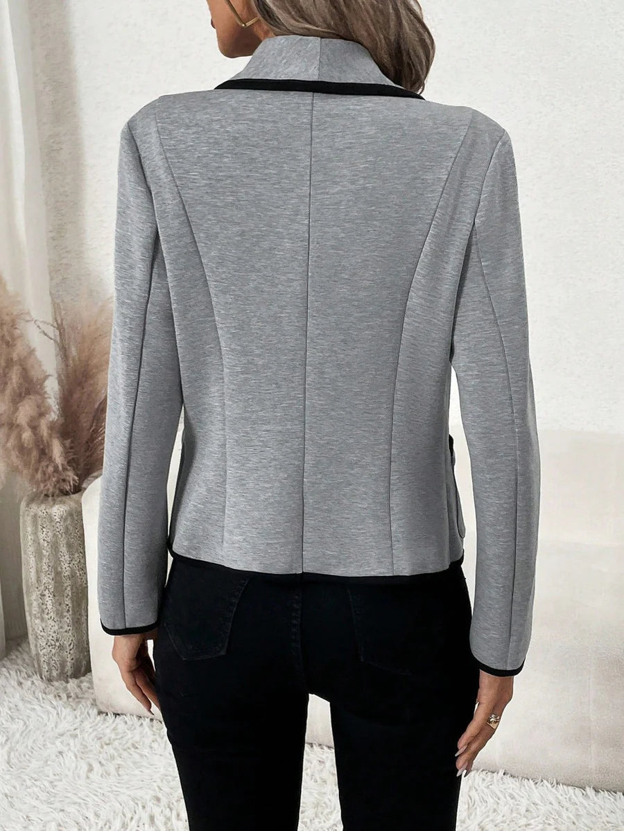 Grey Long Sleeve V-Neck Outerwear