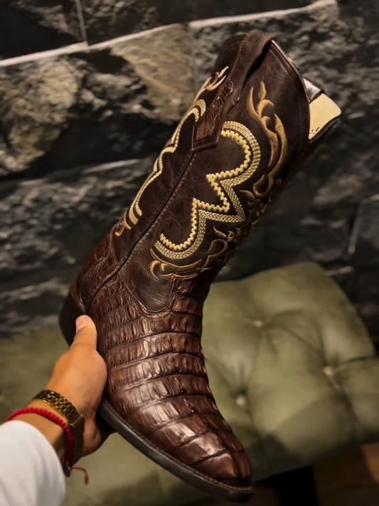 Men's Brown Pointed Toe Embroidered Boots