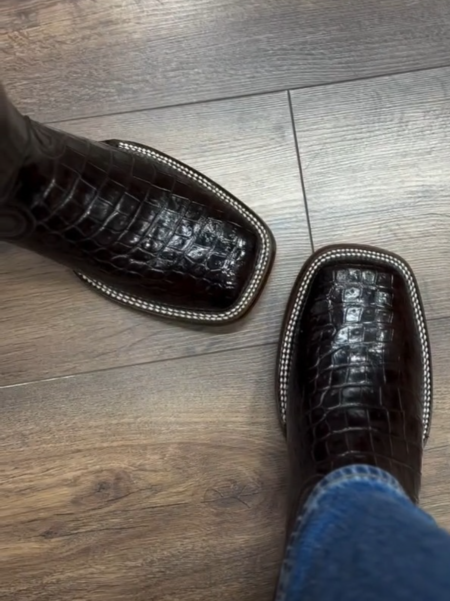 Men's Coffee Crocodile Western Cowboy Boots