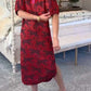 Stand Collar Printed Slit Hem Dress