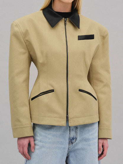 Vintage Zip Contrast Collar Jacket