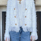 Elegant Fringed Metal Button Cardigan Jacket