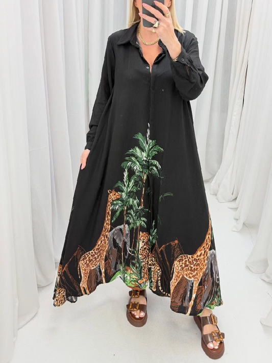 Loose Printed Shirt Dress
