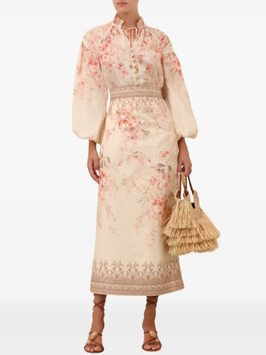 Elegant Floral Linen Two-Piece Set