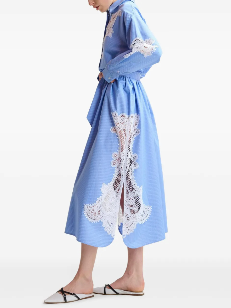 Blue Stripe Embroidered Shirt Dress