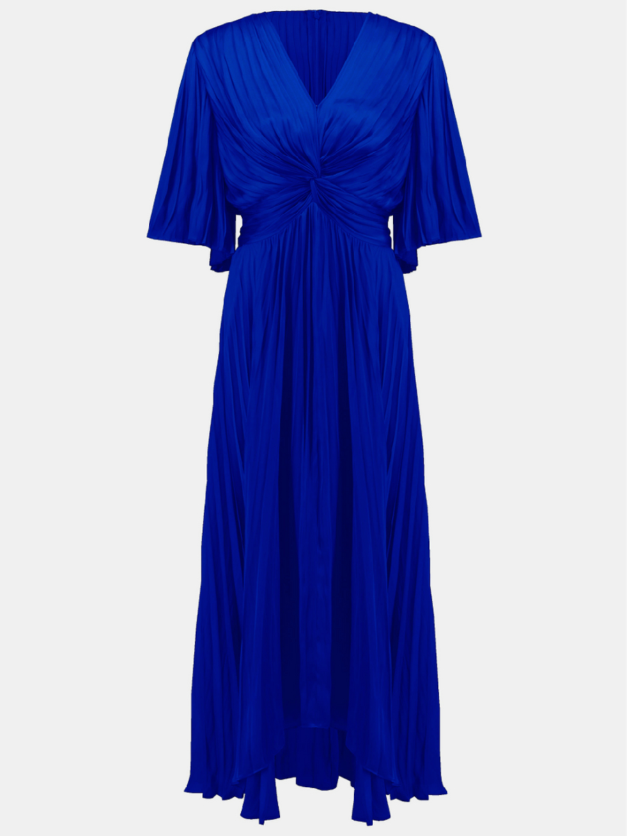 Pleated Satin Midi Dress