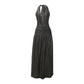 Sexy halterneck backless pleated slit dress