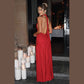 Sexy halterneck backless pleated slit dress