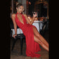 Sexy halterneck backless pleated slit dress