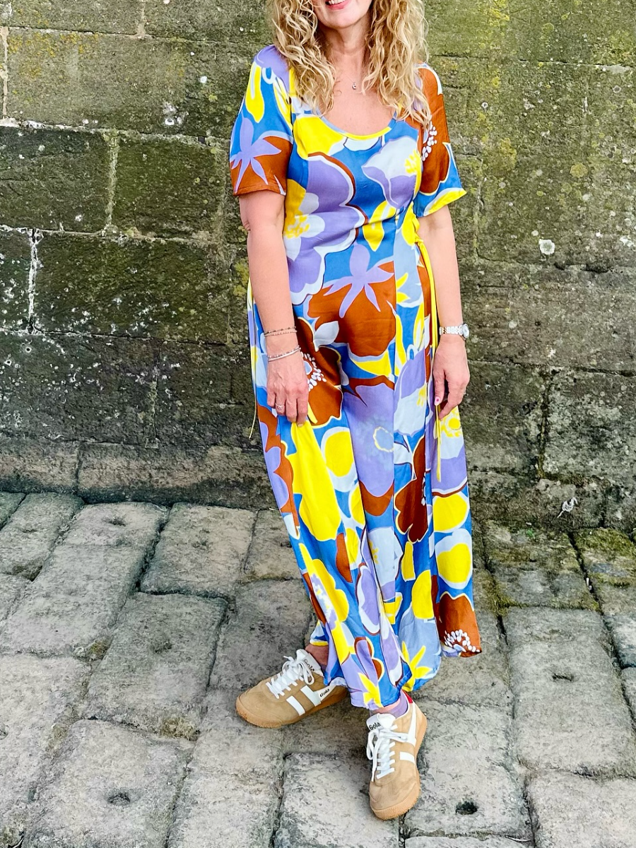 Colorful Printed Tie Waist Dress