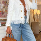 Elegant Fringed Metal Button Cardigan Jacket