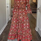 Printed Flared Sleeve Belted Dress