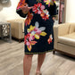 Charming Floral Print Split Scoop Neck Dress