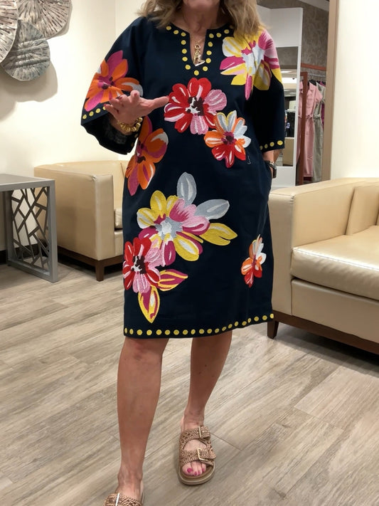 Charming Floral Print Split Scoop Neck Dress