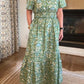 Split Neck Smocked Waist Printed Dress