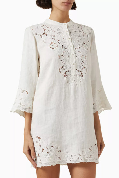 Embroidered Linen Mini Dress