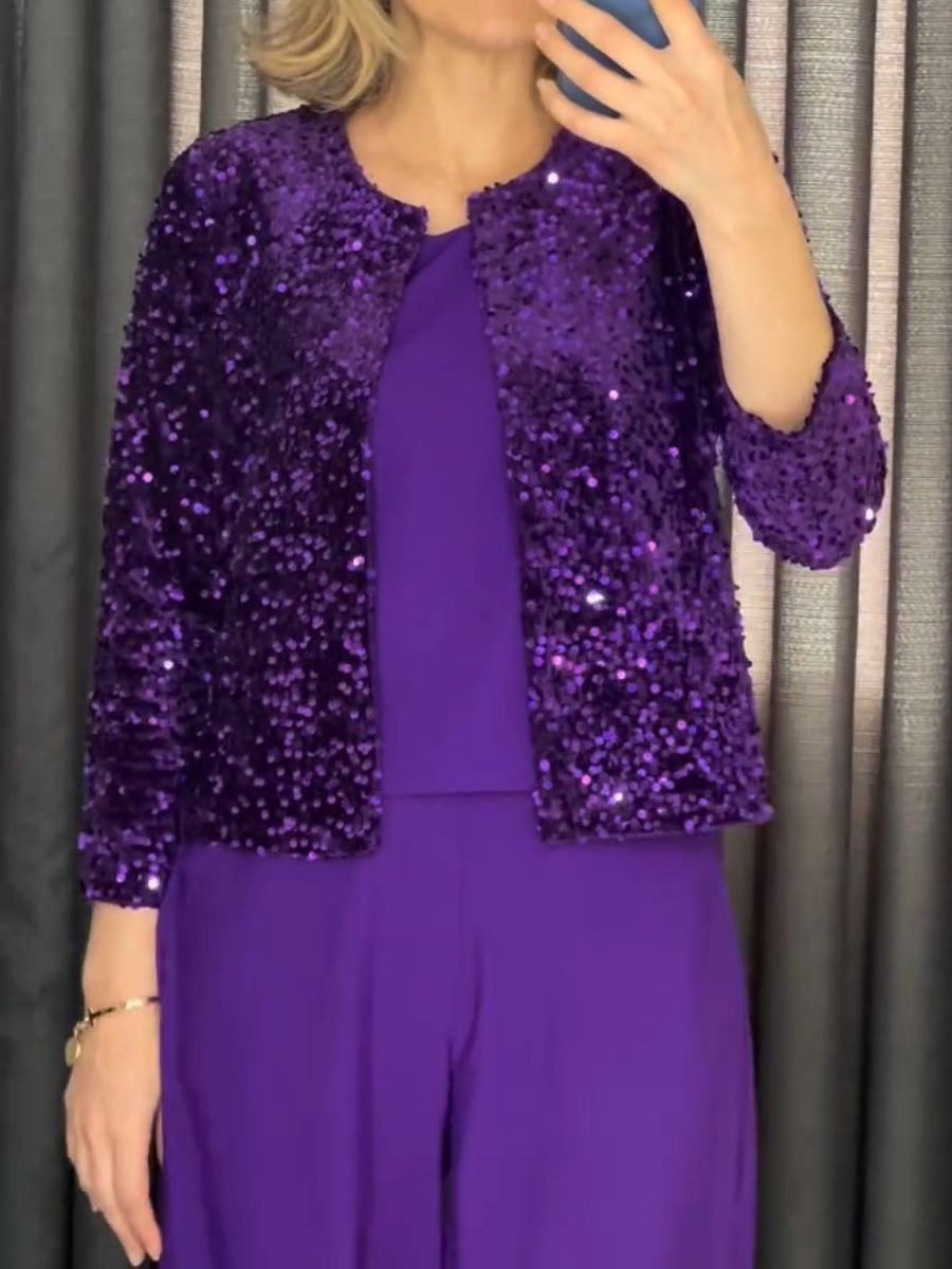 Dazzling Crew Neck Sequined Jacket