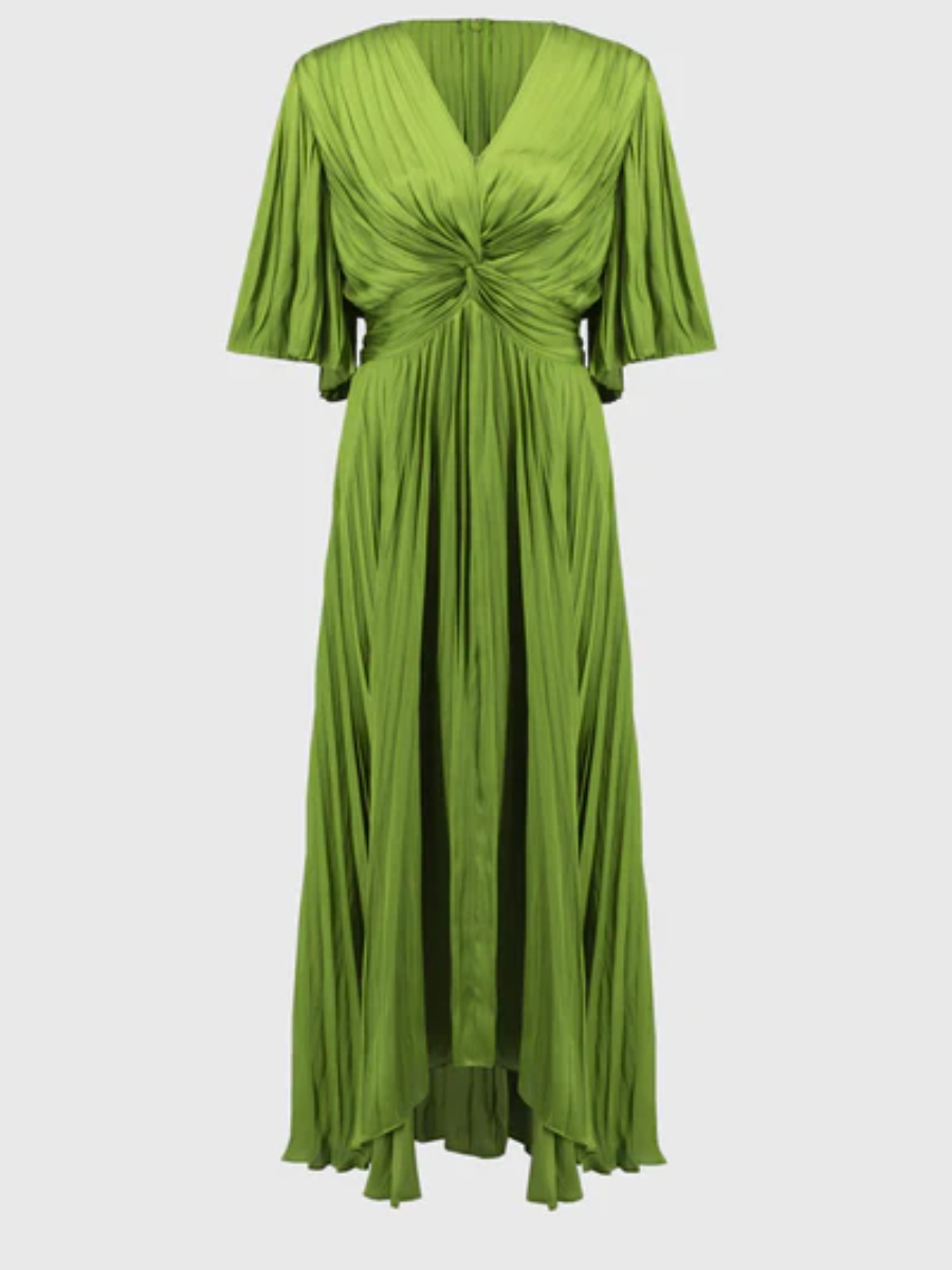 Pleated Satin Midi Dress