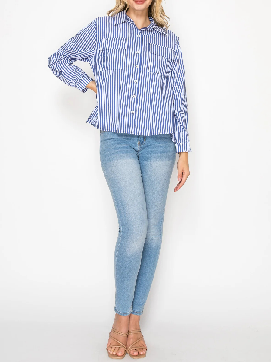 Blue Striped Shirt Top