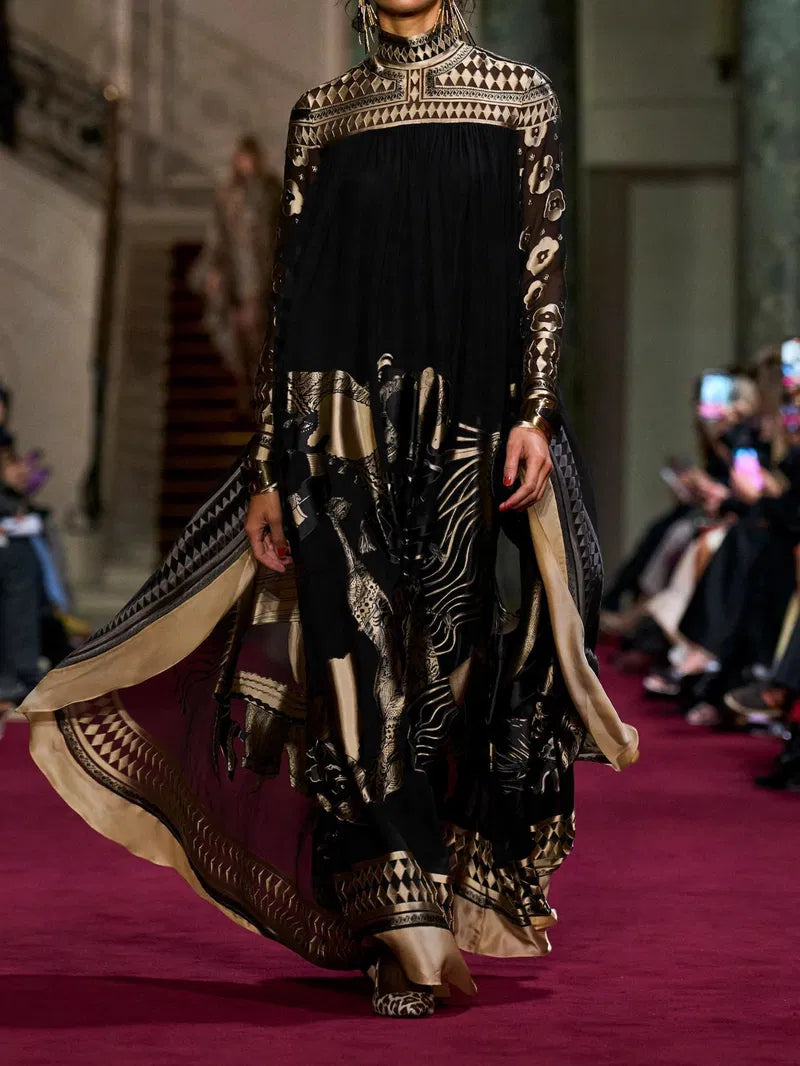 Illustration Gathered Turtleneck Maxi Dress