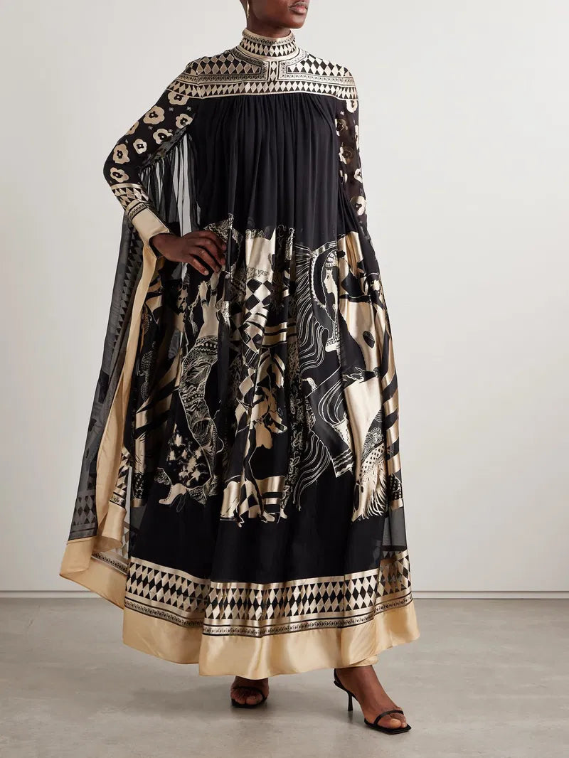 Illustration Gathered Turtleneck Maxi Dress