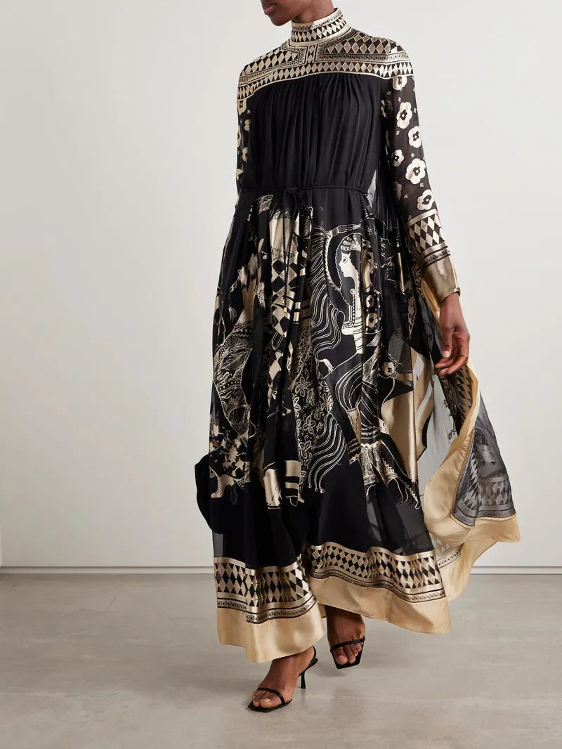 Illustration Gathered Turtleneck Maxi Dress