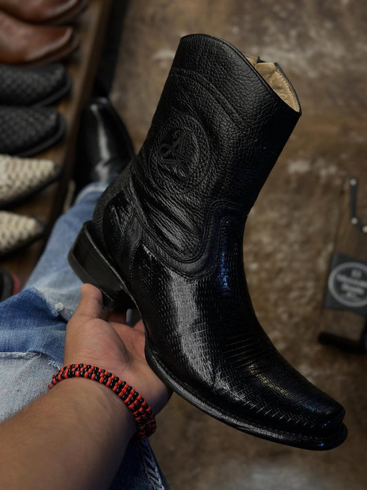 Black Lizard Leather Western Cowboy Boots