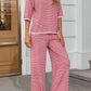 Striped Knit Tops Wide Leg Pants Sets