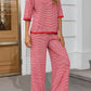 Striped Knit Tops Wide Leg Pants Sets