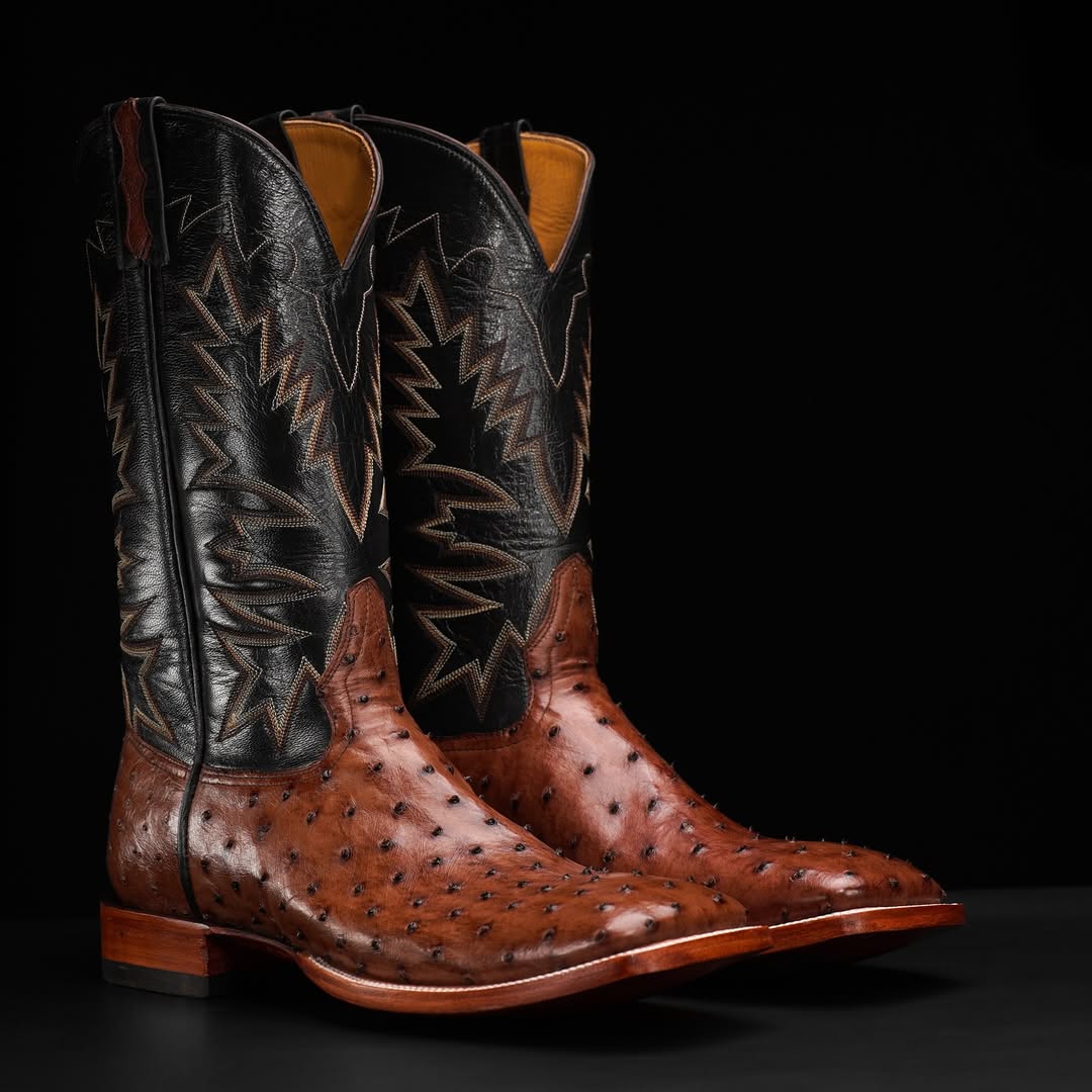 Men's Square Toe Ostrich Leather Cowboy Boots