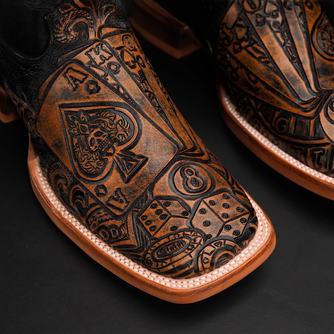 Men's Poker Square Toe Cowboy Boots