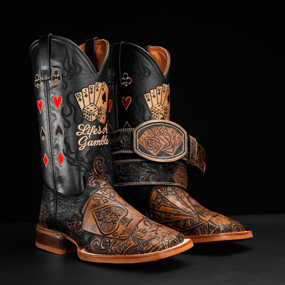 Men's Poker Square Toe Cowboy Boots