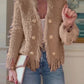 Elegant Fringed Metal Button Cardigan Jacket