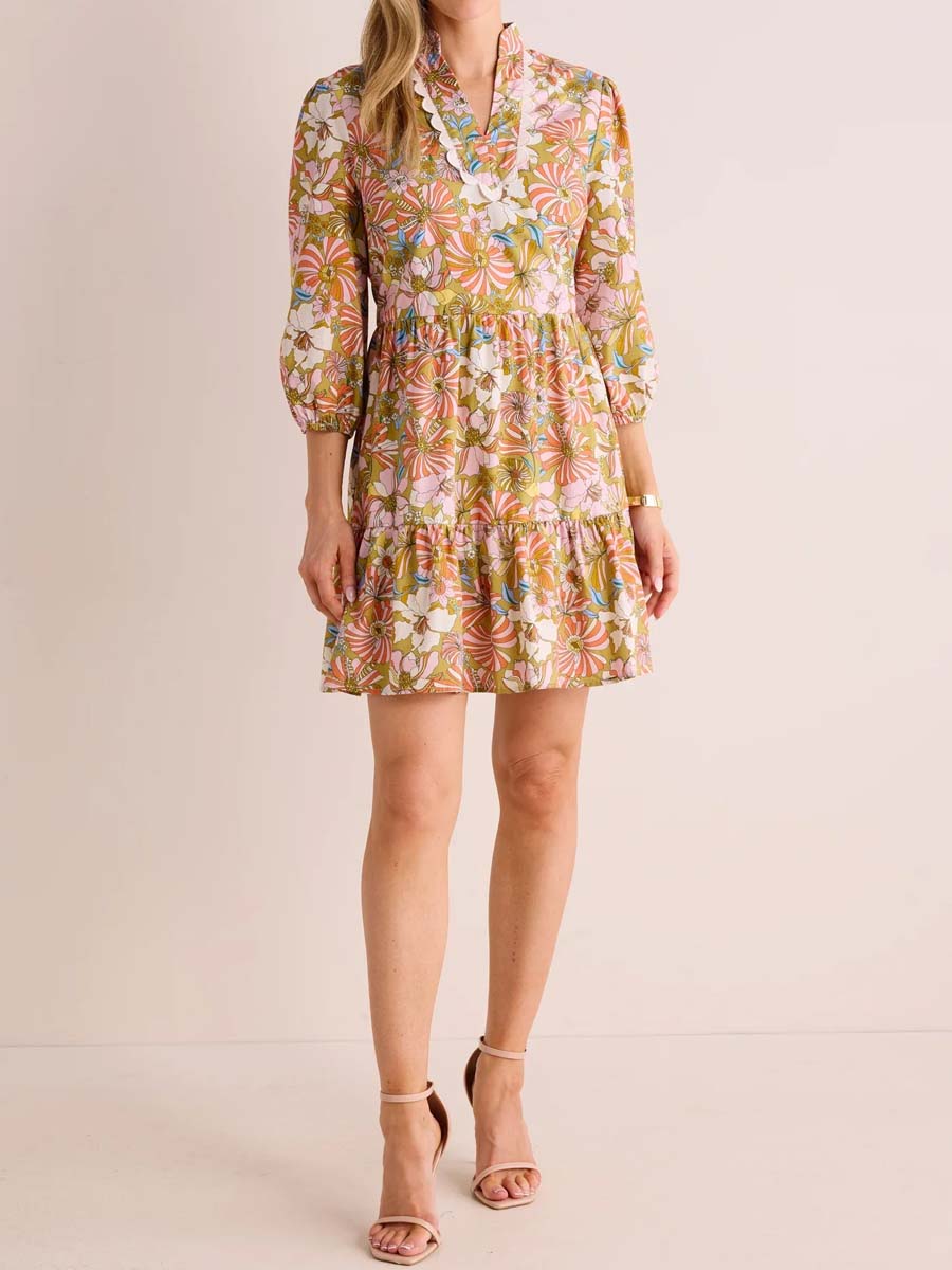 Floral Print V-neck Tiered Mini Dress
